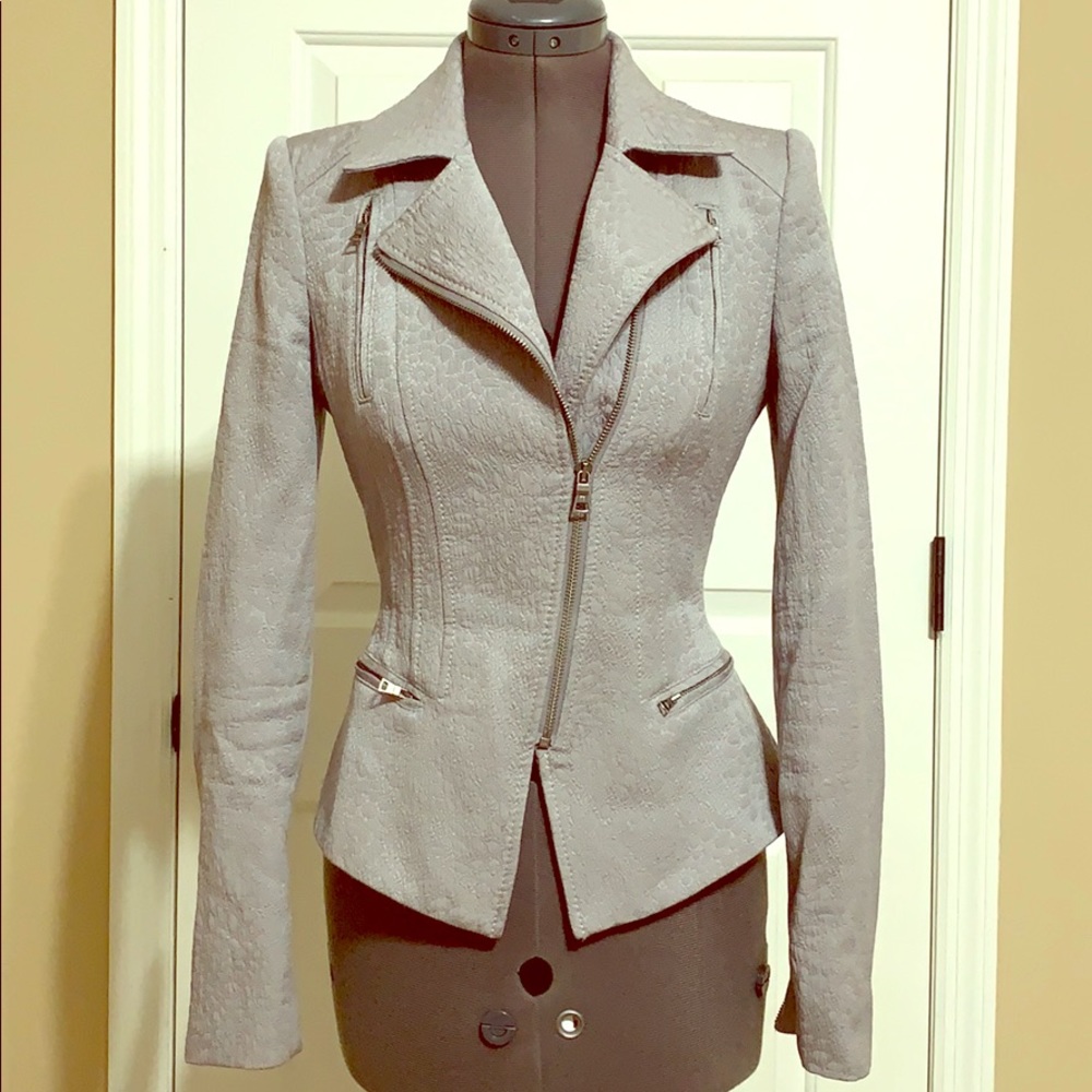 BCBG Peplum Jacquard Jacket Grey XS - Picture 1 of 5